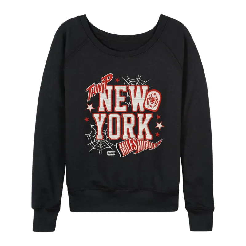 Spider-Man - NYC Miles Faux Patches - Women's French Terry Long Sleeve Pullover made by Spiderman