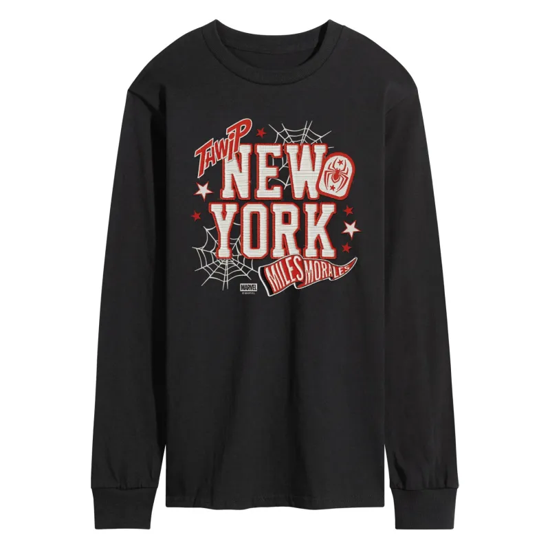 Spider-Man - NYC Miles Faux Patches - Men's Long Sleeve Graphic T-Shirt made by Spiderman