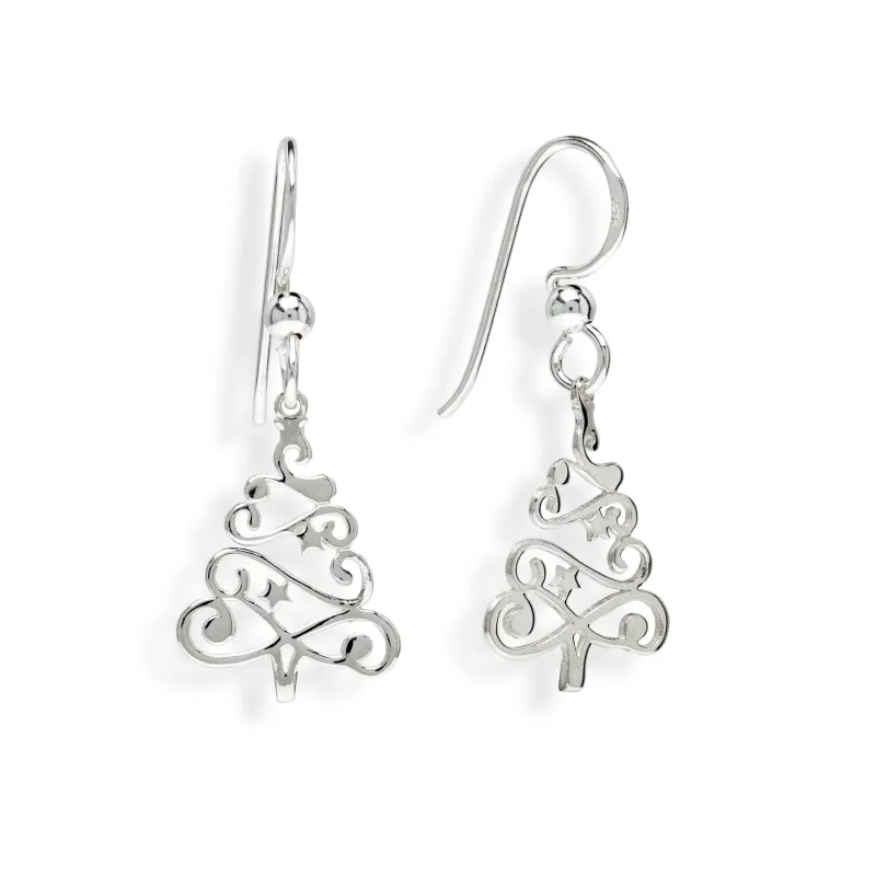 Ag Sterling Christmas Tree Ribbon Drop Earrings sold by Zulily