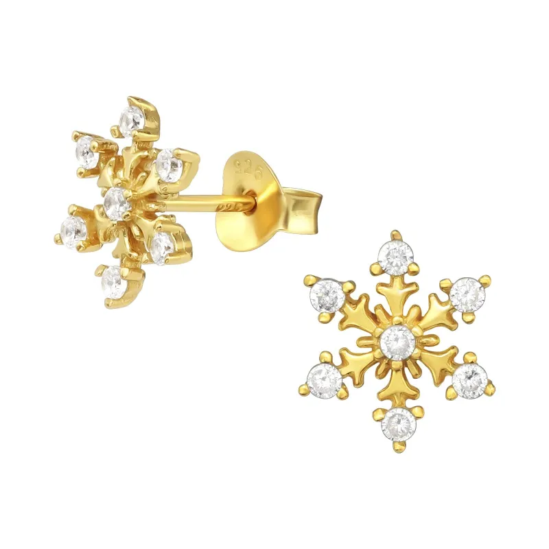 Ag Sterling 18K Gold-Plated Cubic Zirconia Snowflake Stud Earrings sold by Zulily