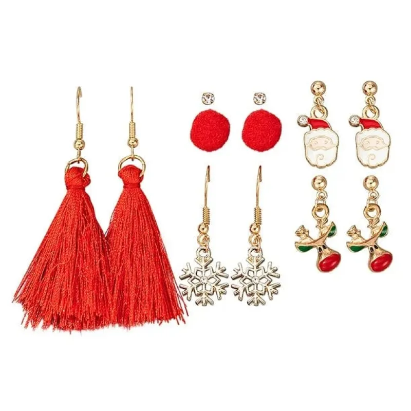 Don’t AsK Red Tassel Christmas Time Earring Set of 6 – Festive Holiday Jewellery for Women sold by Zulily