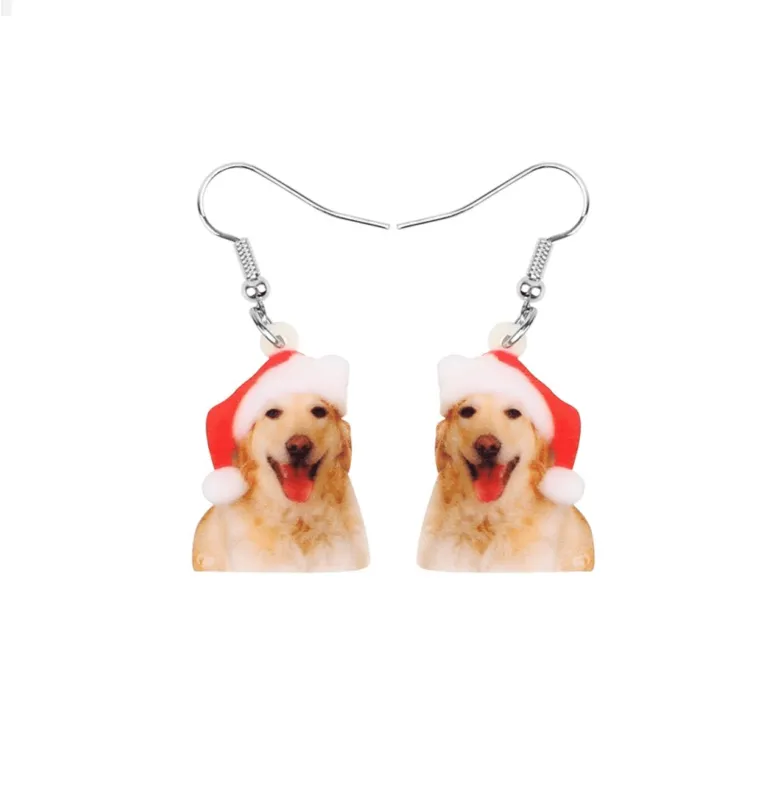 Don’t AsK Golden Retriever with Santa Hat Drop Earrings – Festive Holiday Jewellery for Women sold by Zulily