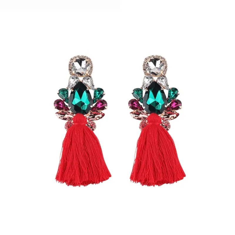 Don’t AsK Green Crystal Red Tassel Teardrop Statement Earrings – Festive Holiday Jewellery for Women sold by Zulily
