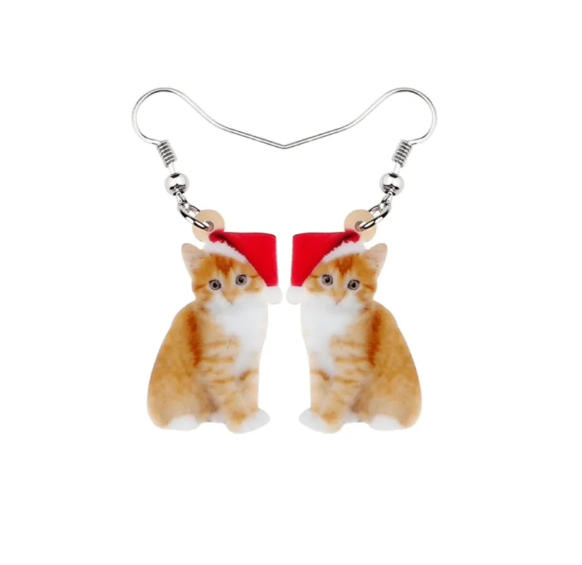 Don’t AsK Orange Cat in Santa Hat Drop Earrings – Festive Holiday Jewellery for Women sold by Zulily