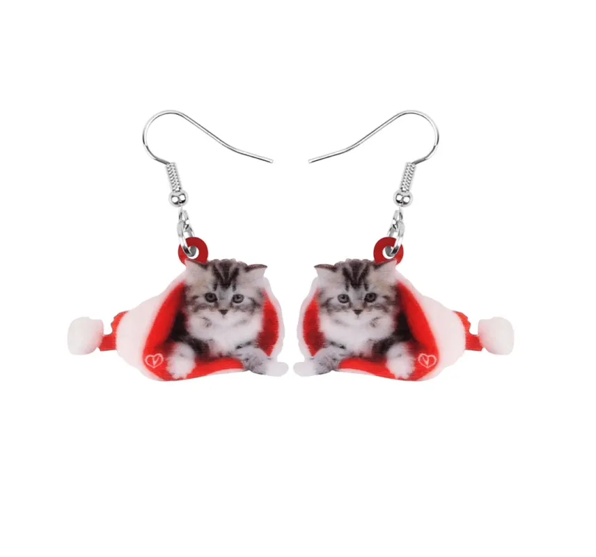 Don’t AsK Cat in Christmas Stocking Drop Earrings – Festive Holiday Jewellery for Women sold by Zulily