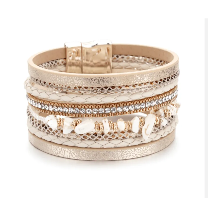 Beige White Faux Leather Bracelet sold by Zulily