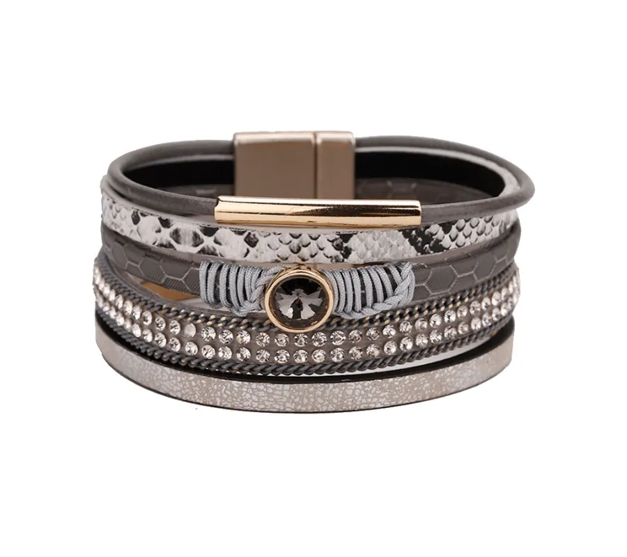Brown Snake-embossed Crystal Accent Leather Bracelet sold by Zulily