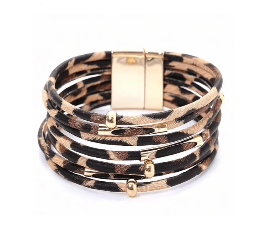 Brown Cheetah Multi Strand Faux Leather Bracelet made by Zulily