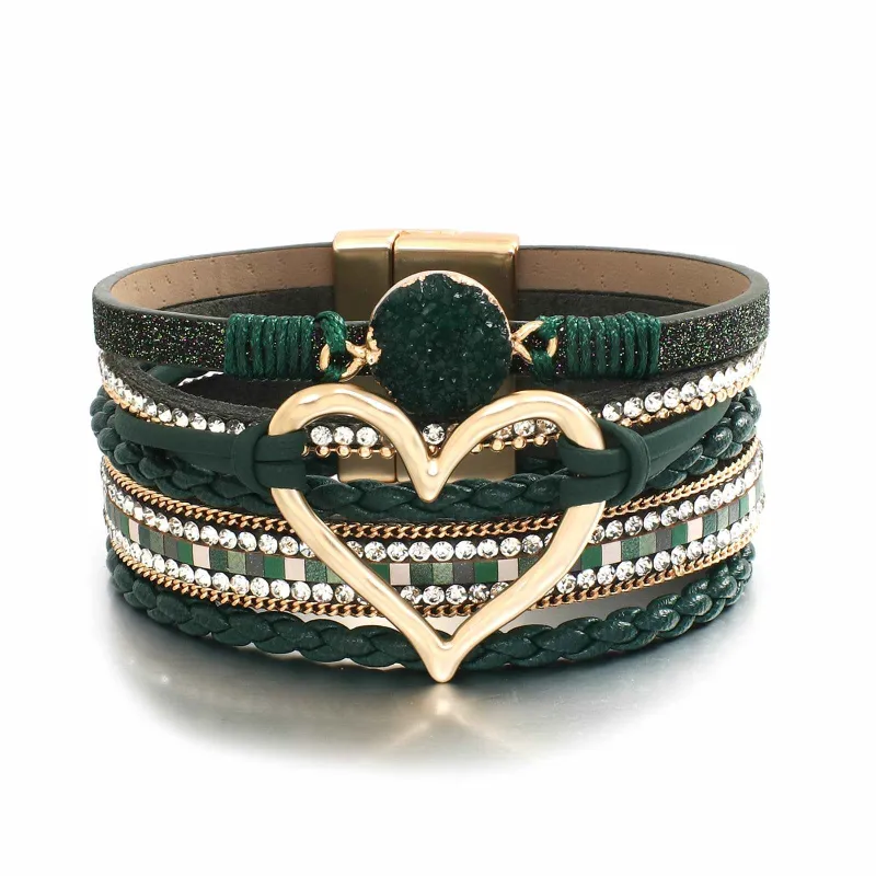Emerald Faux Leather Heart Multi-strand Bracelet sold by Zulily