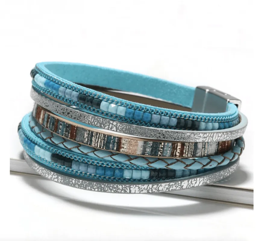 Blue Multi Colored Multi-strand Faux Leather Bracelet sold by Zulily