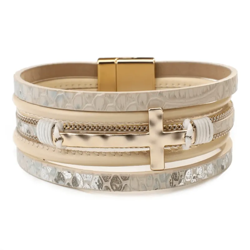 Beige Goldtone Cross Multi Strand Bracelet sold by Zulily