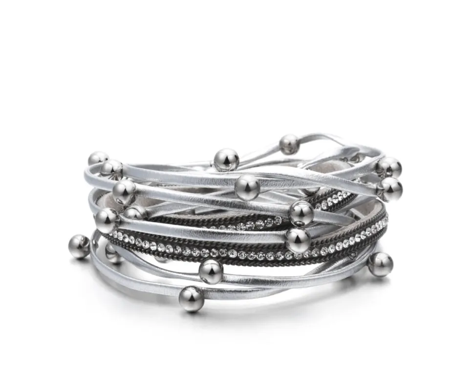 Metallic Silver Faux Leather Multi Strand Bracelet sold by Zulily