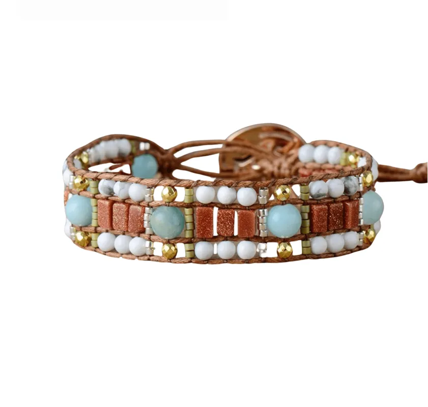 Micalla White Howlite & Brown Amazonite Beaded Stretch Bracelet sold by Zulily