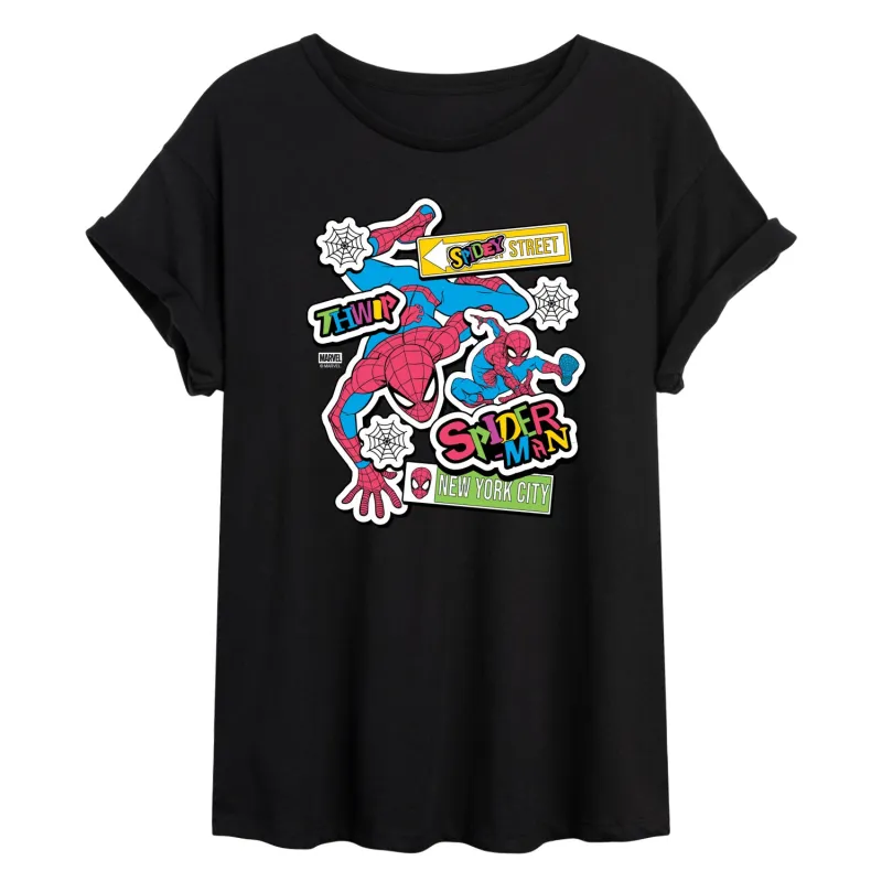 Marvel - Spidey Bright Stickers - Women's Oversized Graphic T-Shirt sold by Zulily