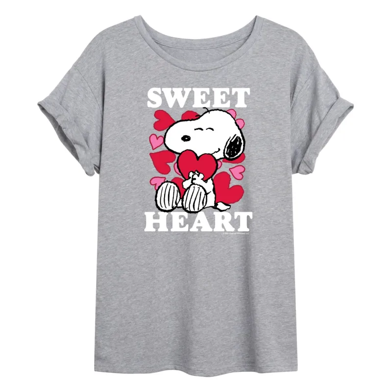 Peanuts - Sweet Heart Snoopy - Juniors Oversized Graphic T-Shirt sold by Zulily