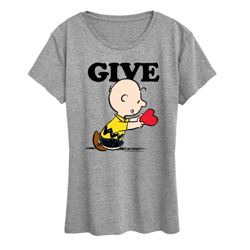 Peanuts - Give - Women's Short Sleeve Graphic T-Shirt sold by Zulily