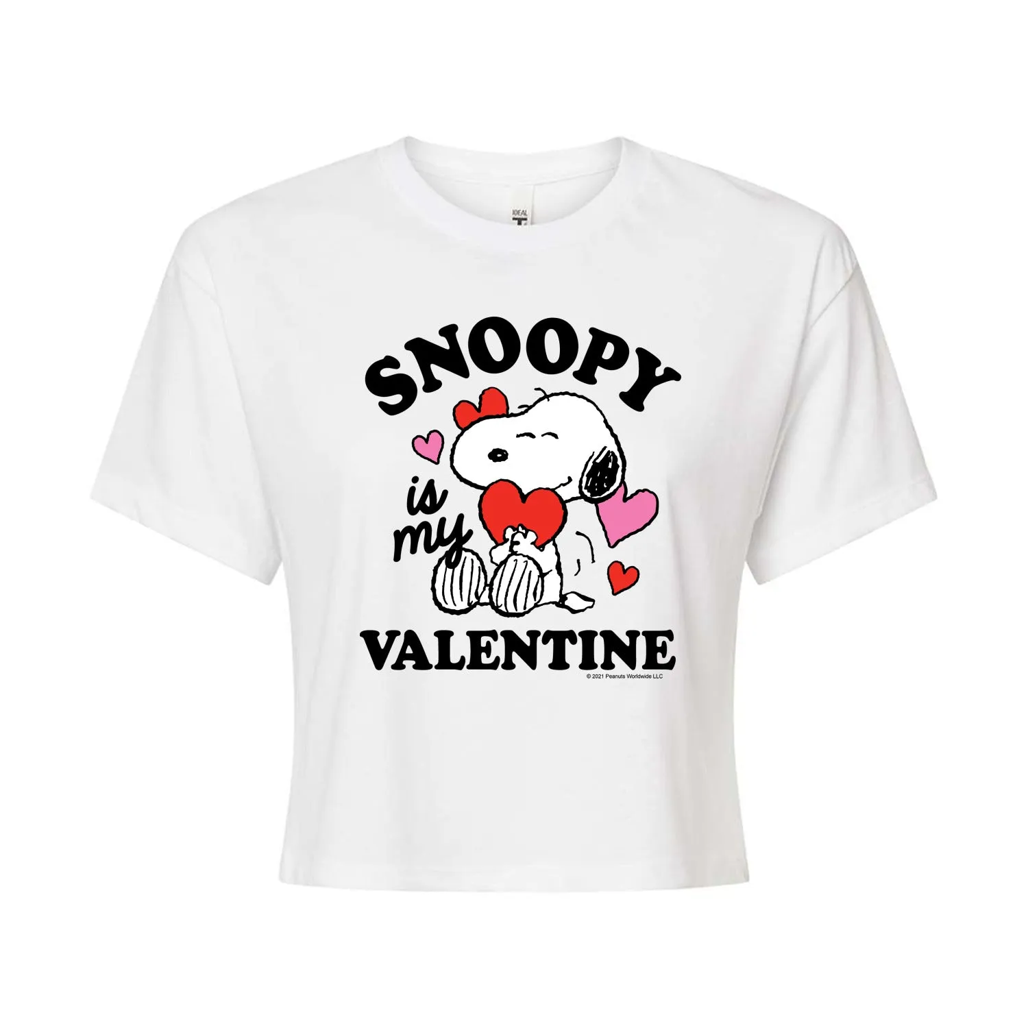 Peanuts - Snoopy is my Valentine - Juniors Cropped Graphic T-Shirt sold by Zulily