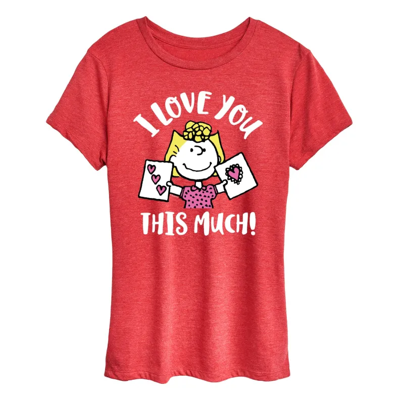 Peanuts - Love You This Much - Women's Short Sleeve Graphic T-Shirt sold by Zulily