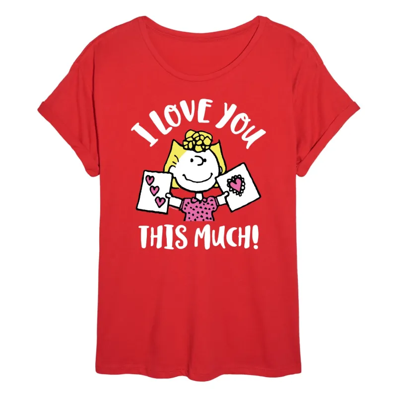 Peanuts - Love You This Much - Juniors Oversized Graphic T-Shirt sold by Zulily