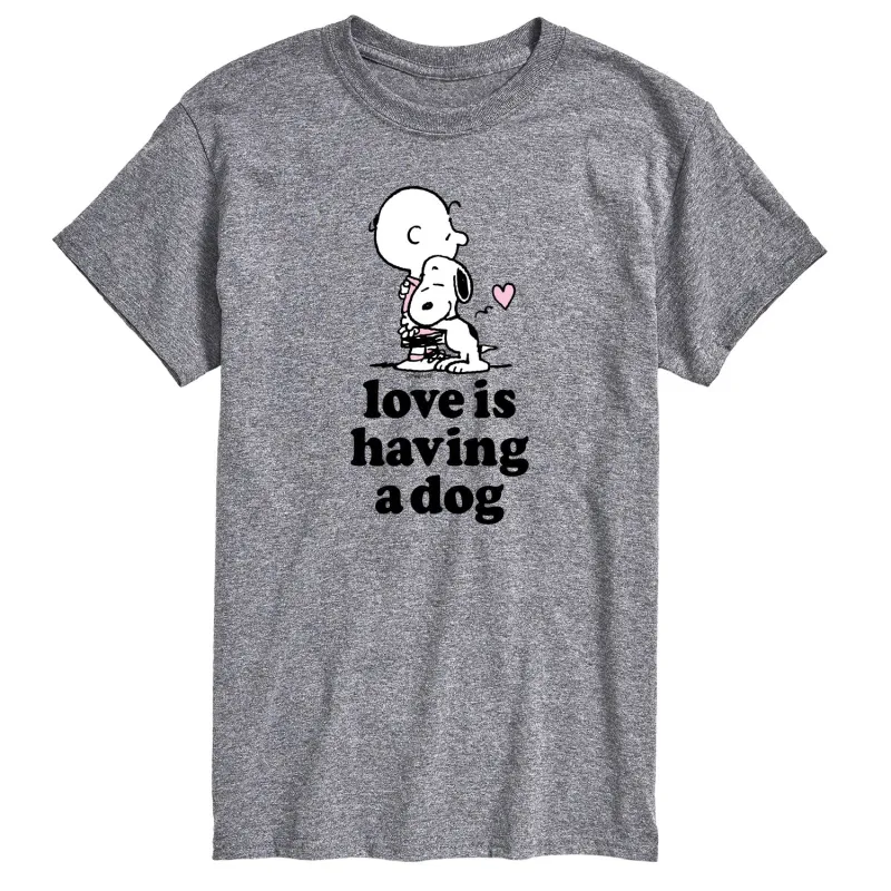 Peanuts - Love is Having a Dog - Men's Short Sleeve Graphic T-Shirt sold by Zulily
