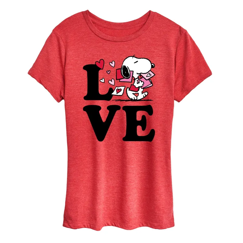 Peanuts - Love Snoopy - Women's Short Sleeve Graphic T-Shirt sold by Zulily
