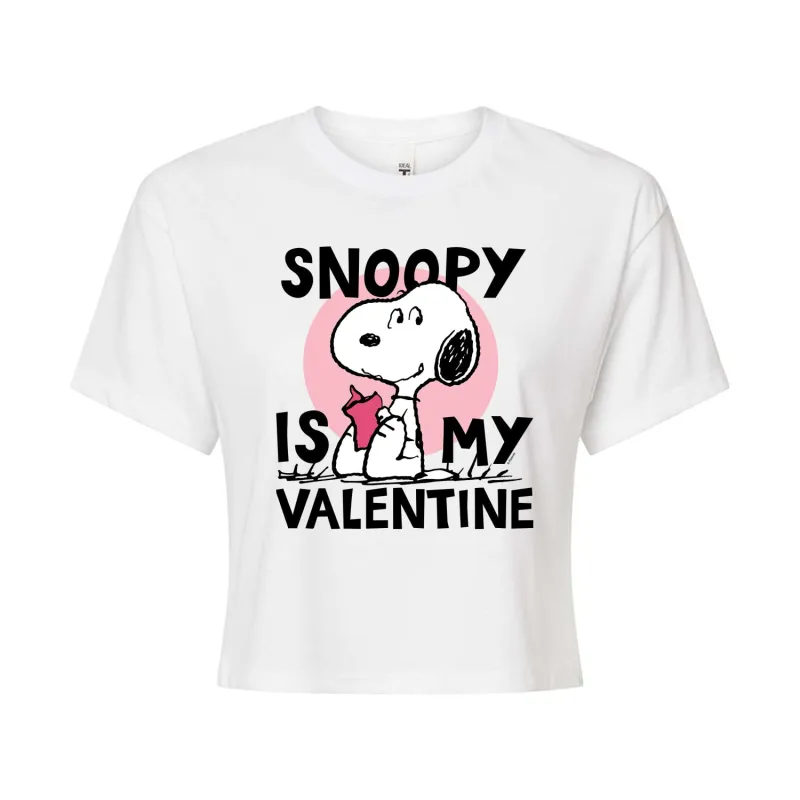 Peanuts - Snoopy Is My Valentine - Juniors Cropped Graphic T-Shirt sold by Zulily