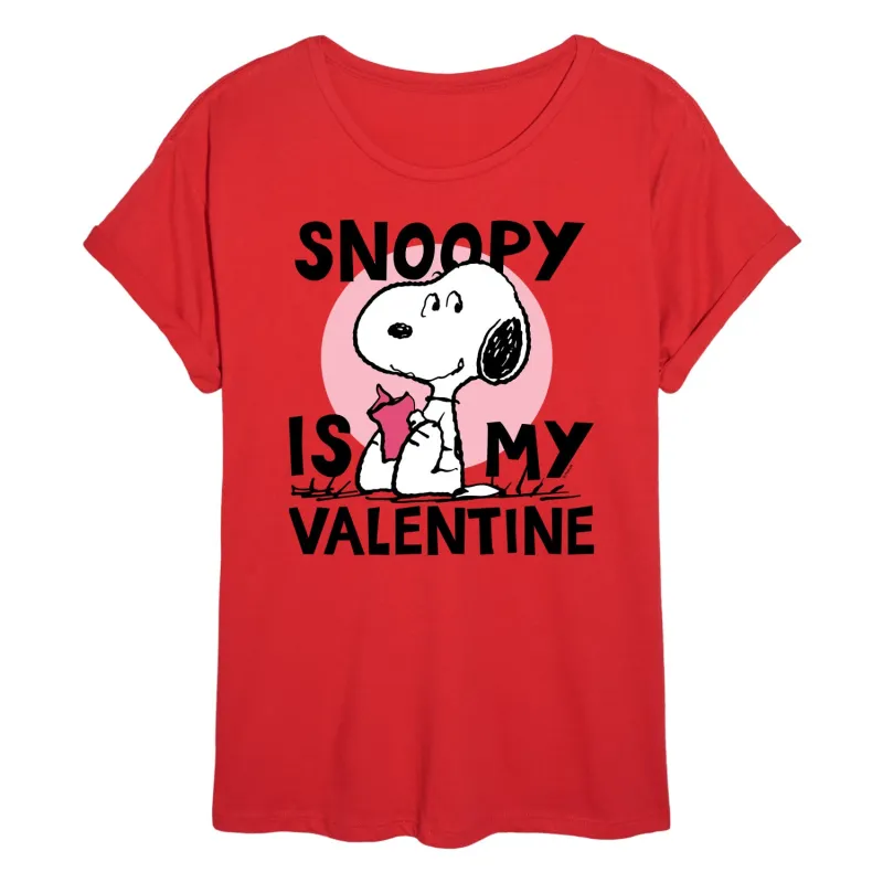 Peanuts - Snoopy Is My Valentine - Juniors Oversized Graphic T-Shirt sold by Zulily