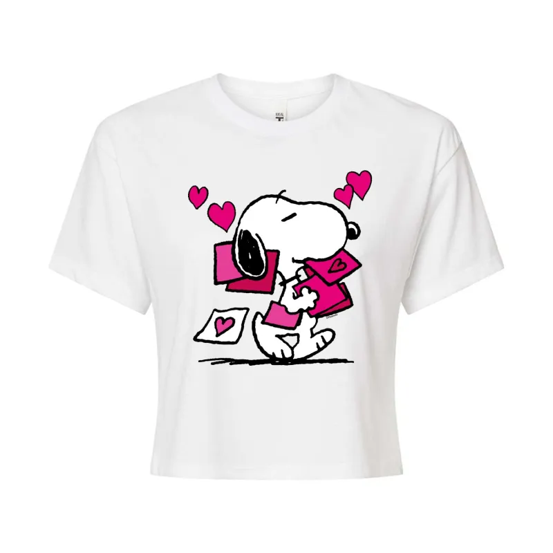Peanuts - Snoopy Valentines Cards - Juniors Cropped Graphic T-Shirt sold by Zulily