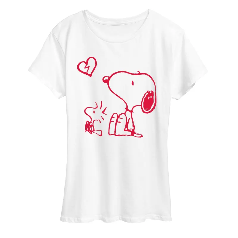Peanuts - Snoopy Woodstock Broken Heart - Women's Short Sleeve Graphic T-Shirt sold by Zulily