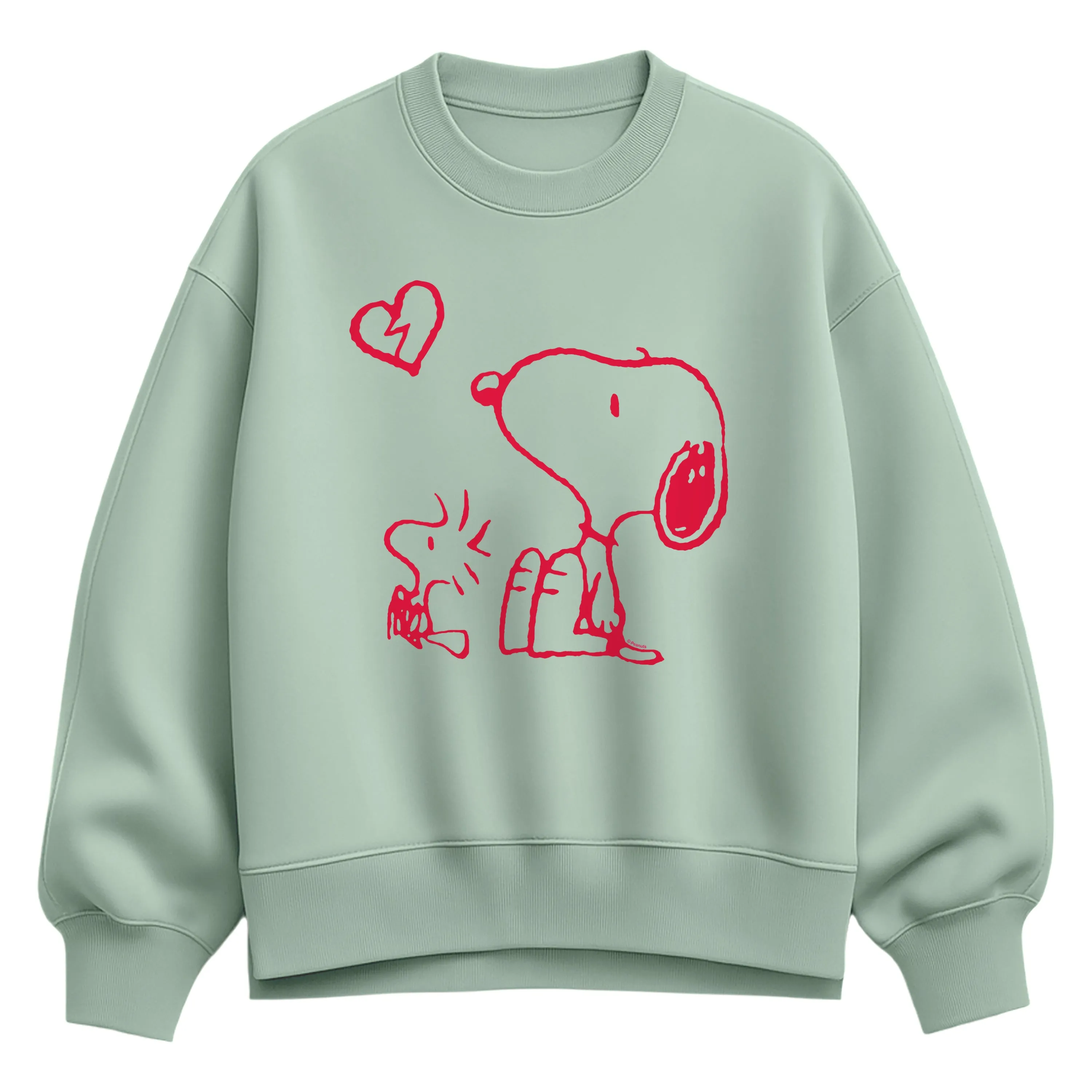 Peanuts - Snoopy Woodstock Broken Heart - Women's Oversized Fleece Crew Sweatshirt sold by Zulily