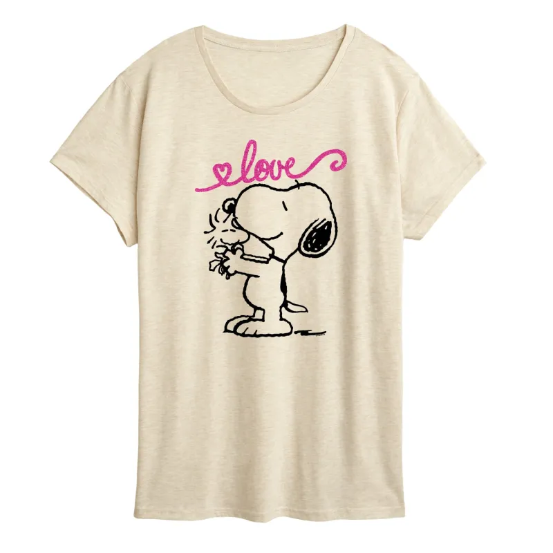 Peanuts - Love Snoopy and Woodstock - Women's Short Sleeve Graphic T-Shirt sold by Zulily