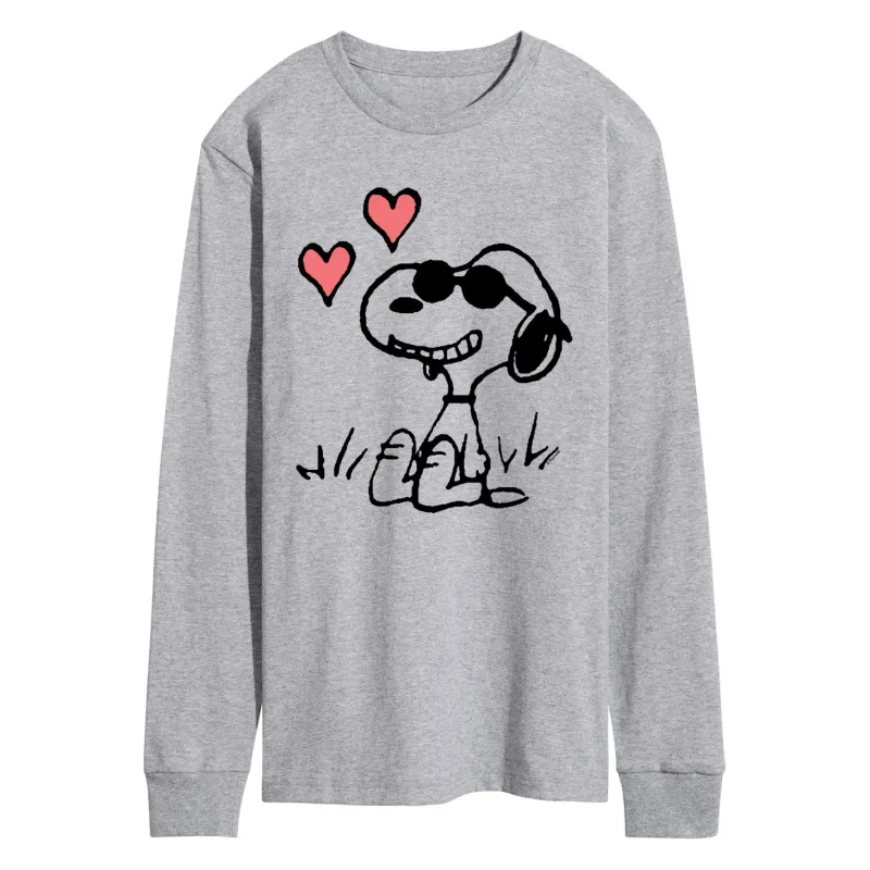 Peanuts - Joe Cool Sitting Hearts - Men's Long Sleeve Graphic T-Shirt made by Zulily