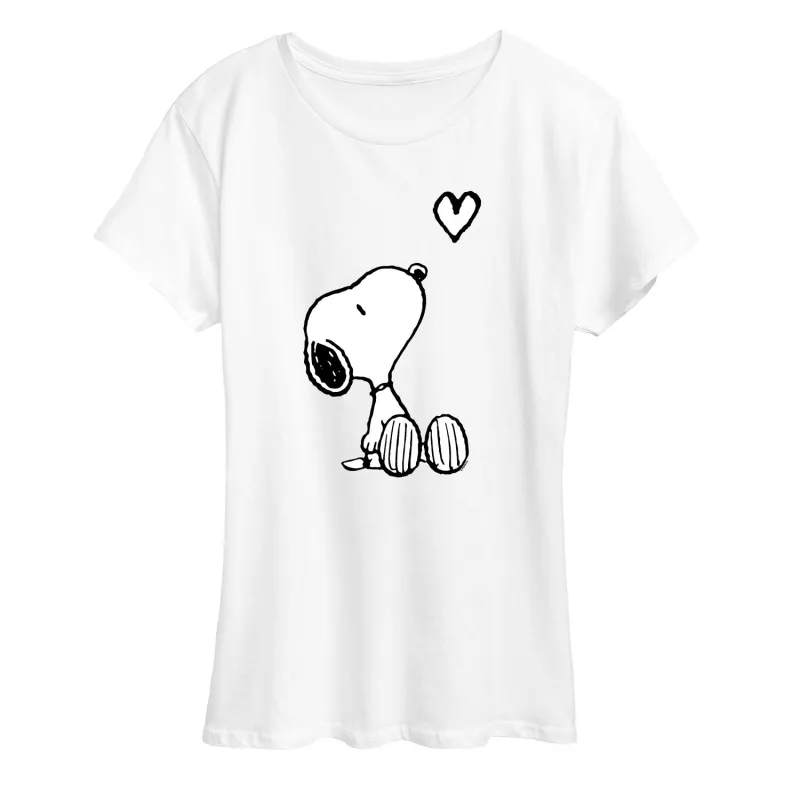 Peanuts - Snoopy White Heart - Women's Short Sleeve Graphic T-Shirt sold by Zulily