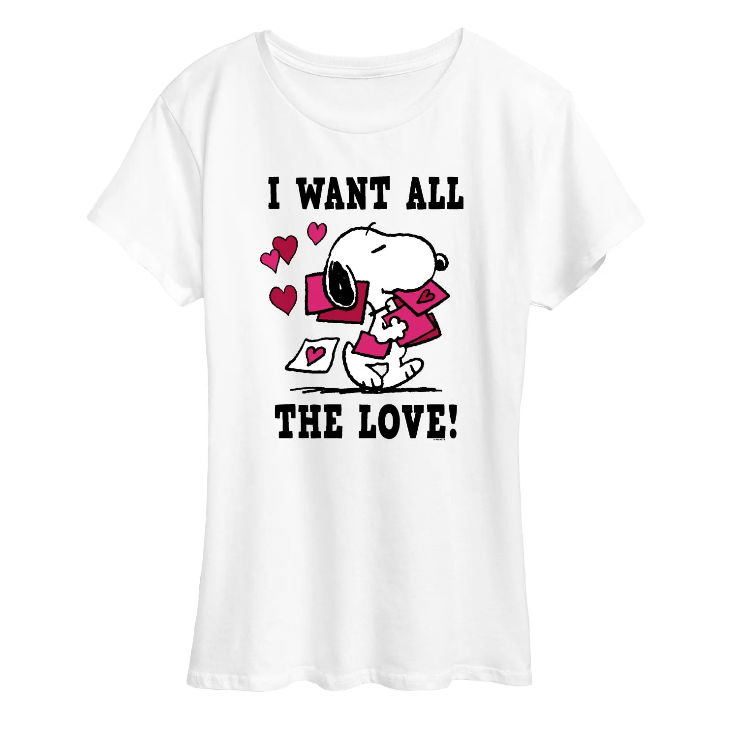 Peanuts - I Want All the Love! - Women's Short Sleeve Graphic T-Shirt sold by Zulily