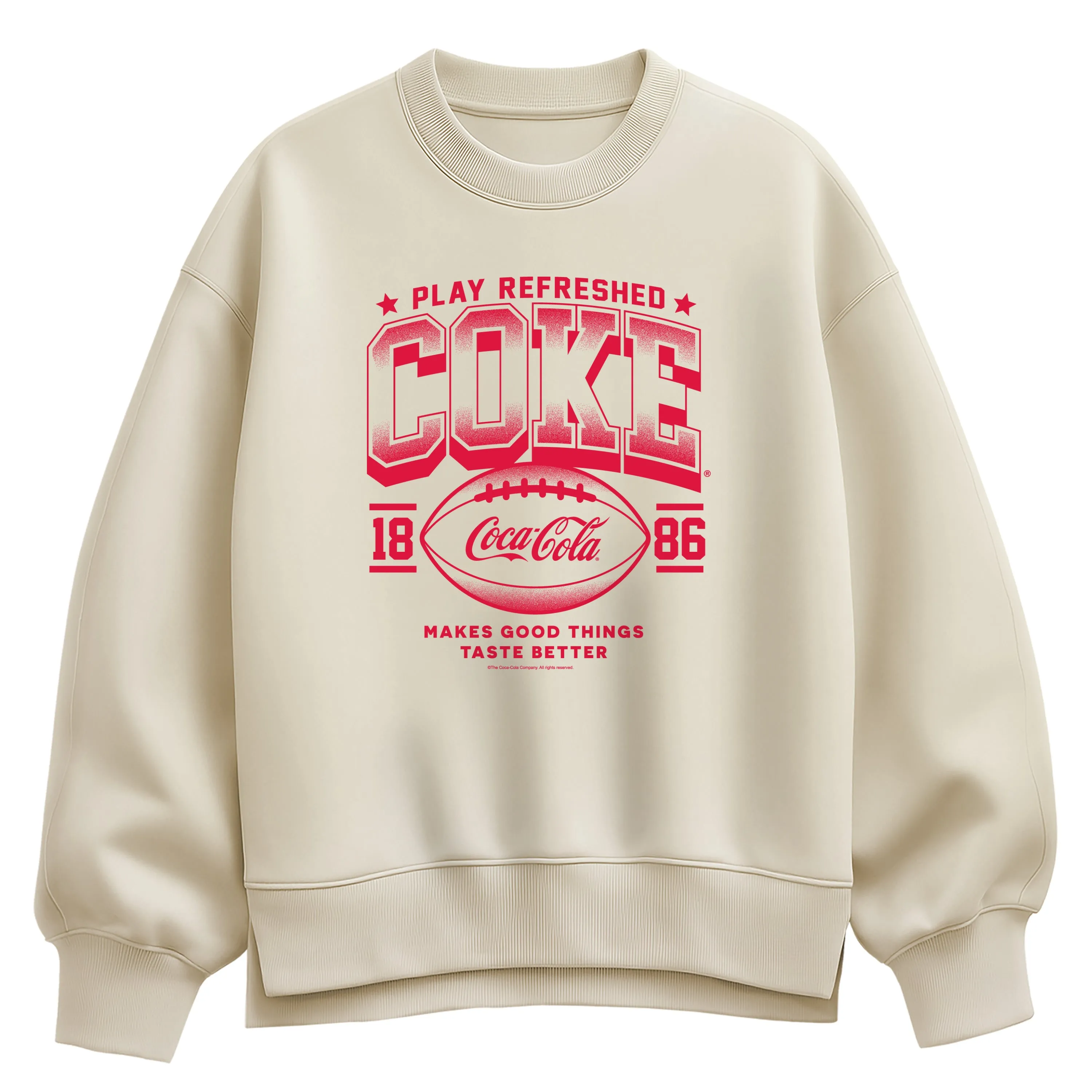 Coca-Cola - Play Refreshed - Women's Oversized Fleece Crew Sweatshirt sold by Zulily