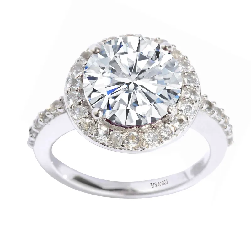 V3 Jewelry® 925 Sterling Silver with Moissanite and White Topaz Halo Ring sold by Zulily