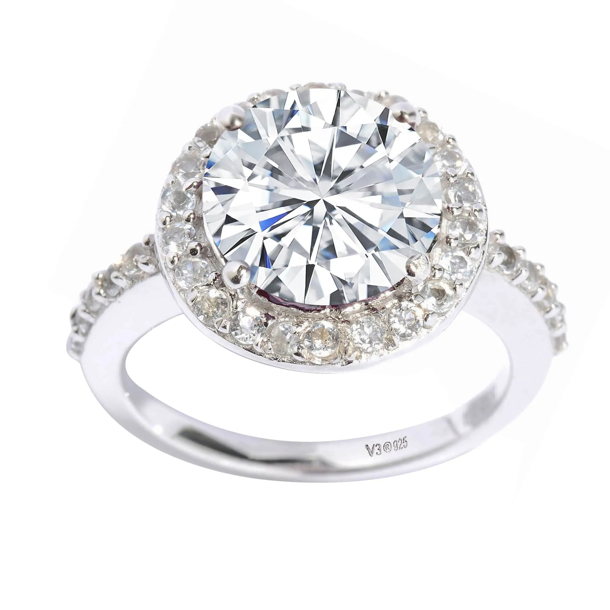 V3 Jewelry® 925 Sterling Silver with Moissanite and White Topaz Halo Ring sold by Zulily