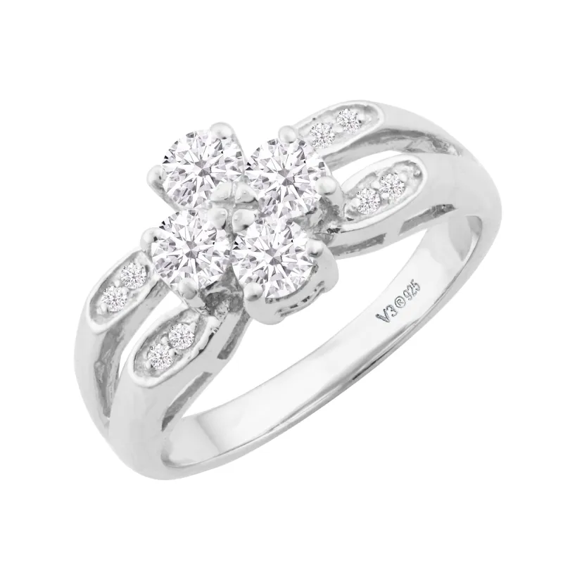 V3 Jewelry® 925 Sterling Silver with Moissanite and White Diamond Flower Ring sold by Zulily