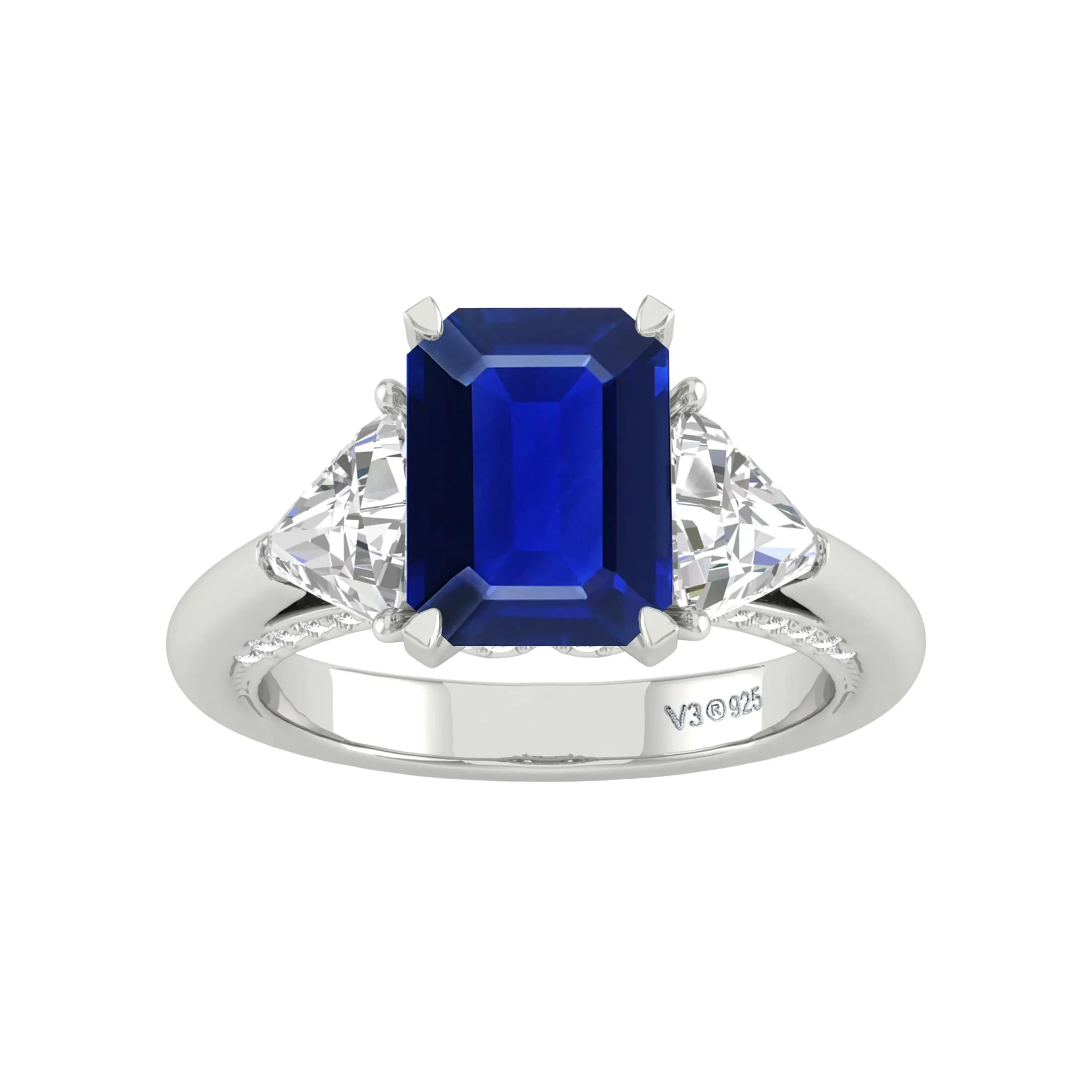 V3 Jewelry® 925 Sterling Silver with Blue Sapphire and Moissanite Three Stone Ring sold by Zulily