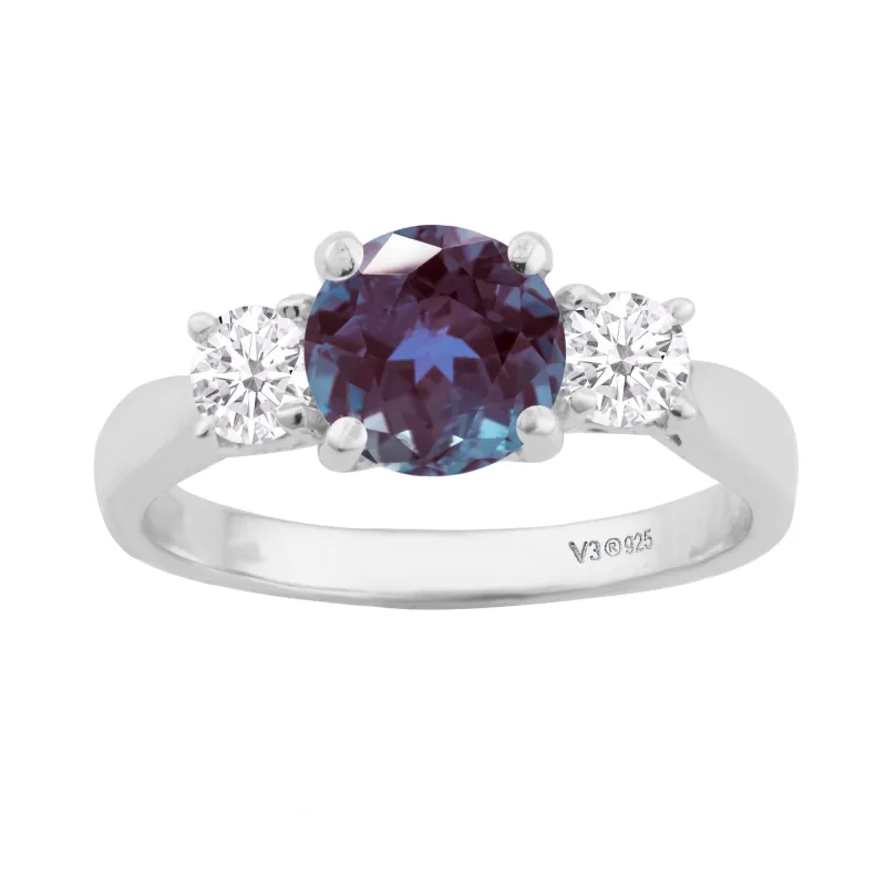 V3 Jewelry Sterling Silver with Color Changing Alexandrite and Moissanite Three Stone Ring made by Zulily