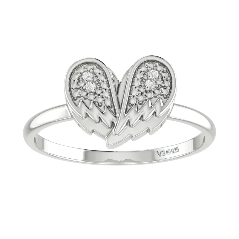 V3 Jewelry Sterling Silver with Natural White Diamond Wings Ring sold by Zulily