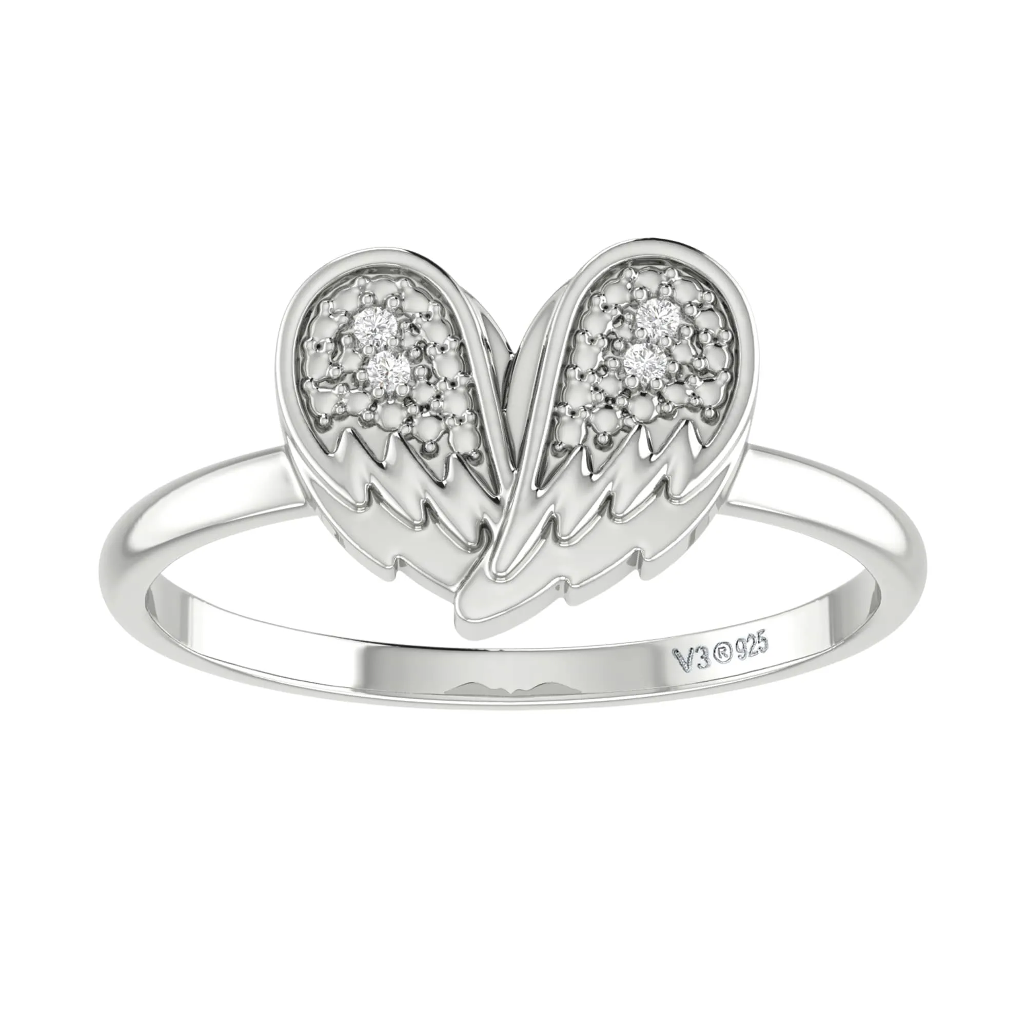 V3 Jewelry Sterling Silver with Natural White Diamond Wings Ring sold by Zulily