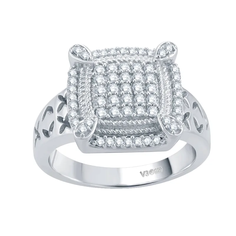 V3 Jewelry Sterling Silver with Natural White Diamond Frame Ring sold by Zulily