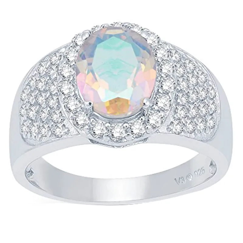 V3 Jewelry Sterling Silver with Natural Mercury Opal Topaz and White Topaz Halo Ring made by Zulily