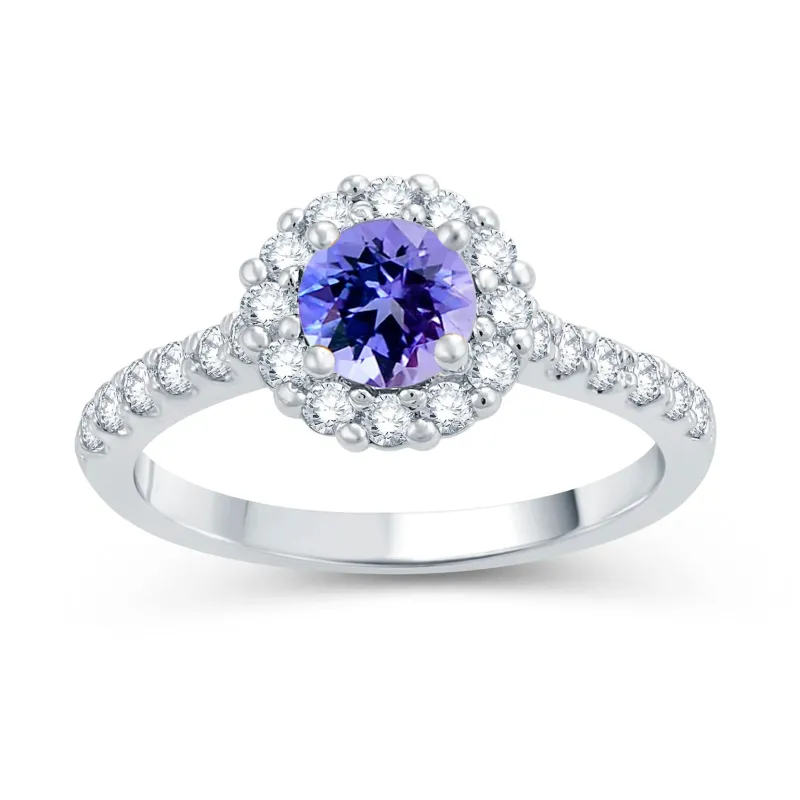 V3 Jewelry Sterling Silver with Natural Tanzanite and Natural White topaz Halo Ring sold by Zulily