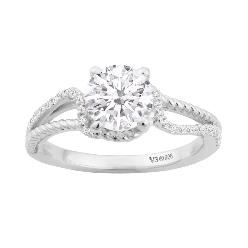 V3 Jewelry Sterling Silver with Moissanite and Genuine White Diamond Engagement Ring sold by Zulily