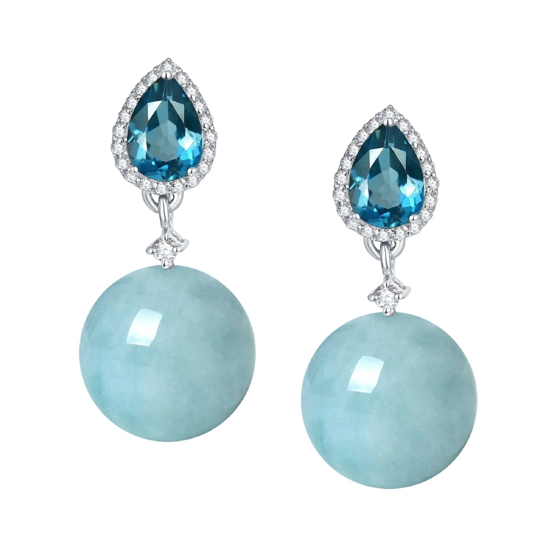 V3 Jewelry Sterling Silver with Natural London Blue Topaz, Aquamarine and White Topaz Drop Earring sold by Zulily