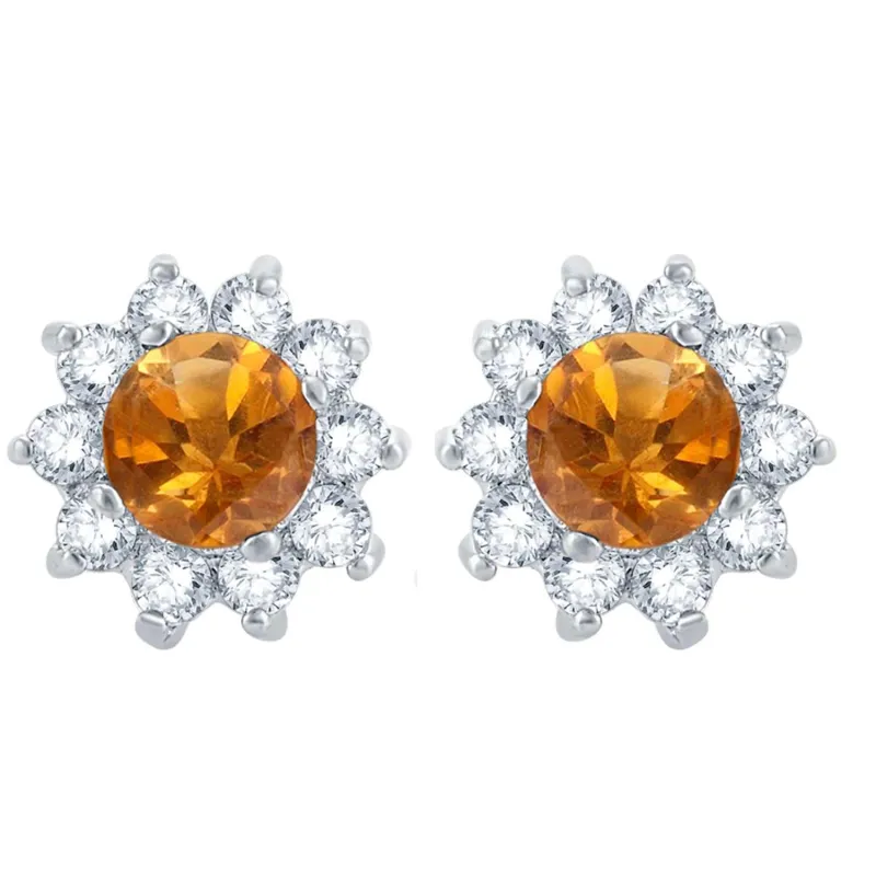 V3 Jewelry Sterling Silver with Natural Citrine and White Topaz Flower Stud Earrings sold by Zulily