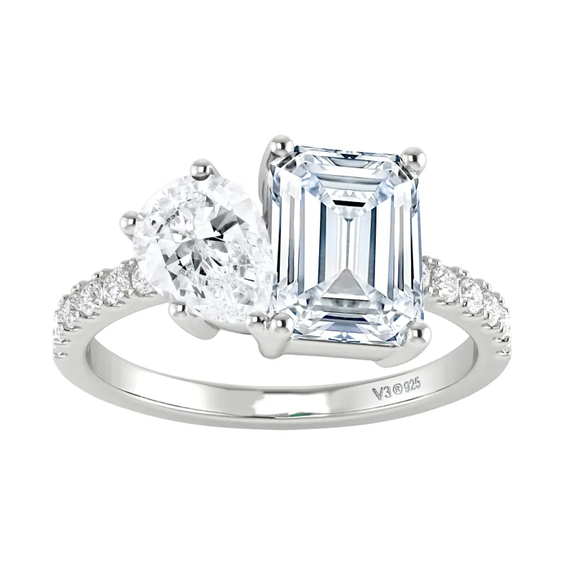 V3 Jewelry Sterling Silver with Moissanite and White Topaz Two Stone Engagement Ring sold by Zulily