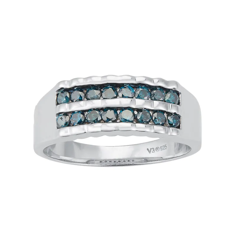 V3 Jewelry Sterling Silver with 1/2 CTTW Natural Blue Diamond Two Row Anniversary Band Ring sold by Zulily